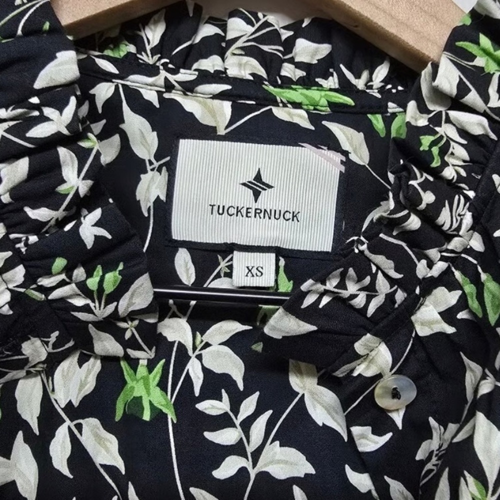 NWT Tuckernuck Verdant Iris Avalon Blouse w/ Green and White Leaf Pattern Sz XS - Picture 7 of 10
